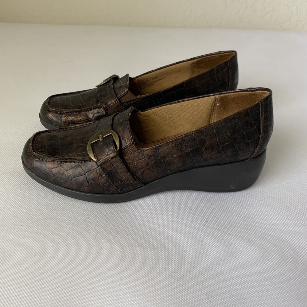 LifeStride Monopoly Shoe Women 6.5 Brown Croc Alligator Comfort Slip On Support‎
